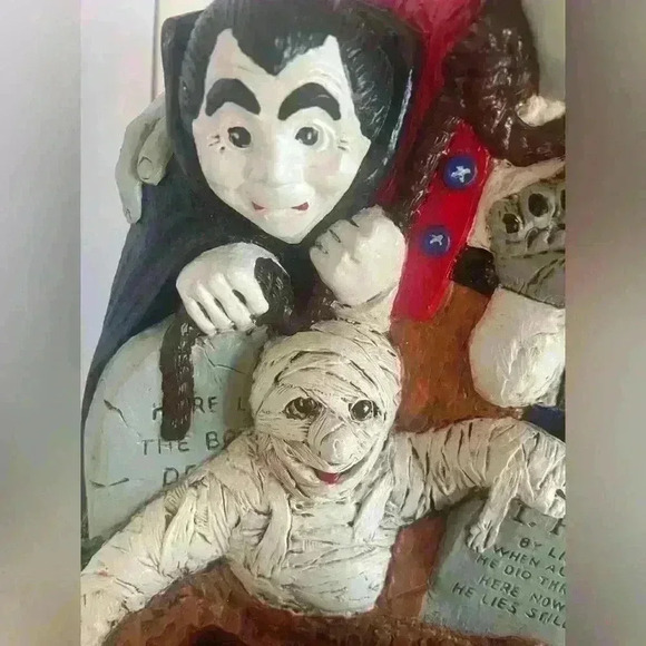 RARE MONSTERS CHALK STATUE FRANKENSTEIN DRACULA WOLFMAN MUMMY & BLACK CAT WORKS! - Picture 10 of 15